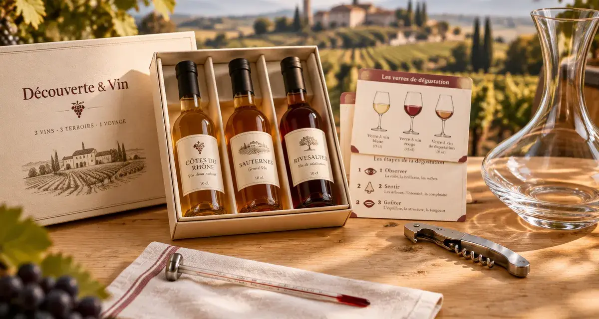 Cadeau oenologie : coffret découverte et vin sur table