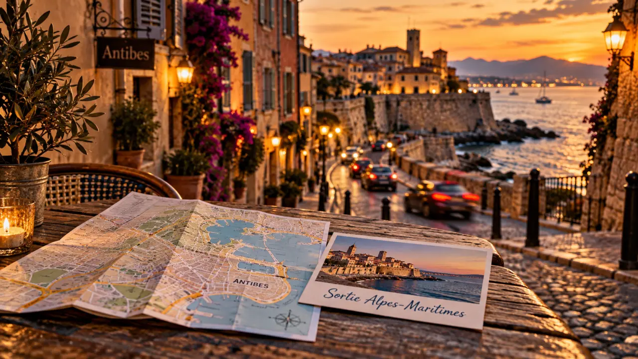 Que faire dans les Alpes Maritimes ce week end : rue pavée du vieil Antibes, crépuscule et mer